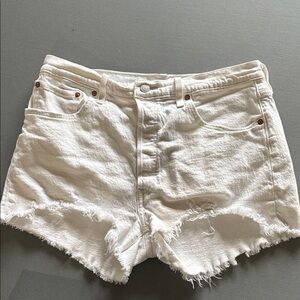Levi's White Frayed 501 Jean Shorts